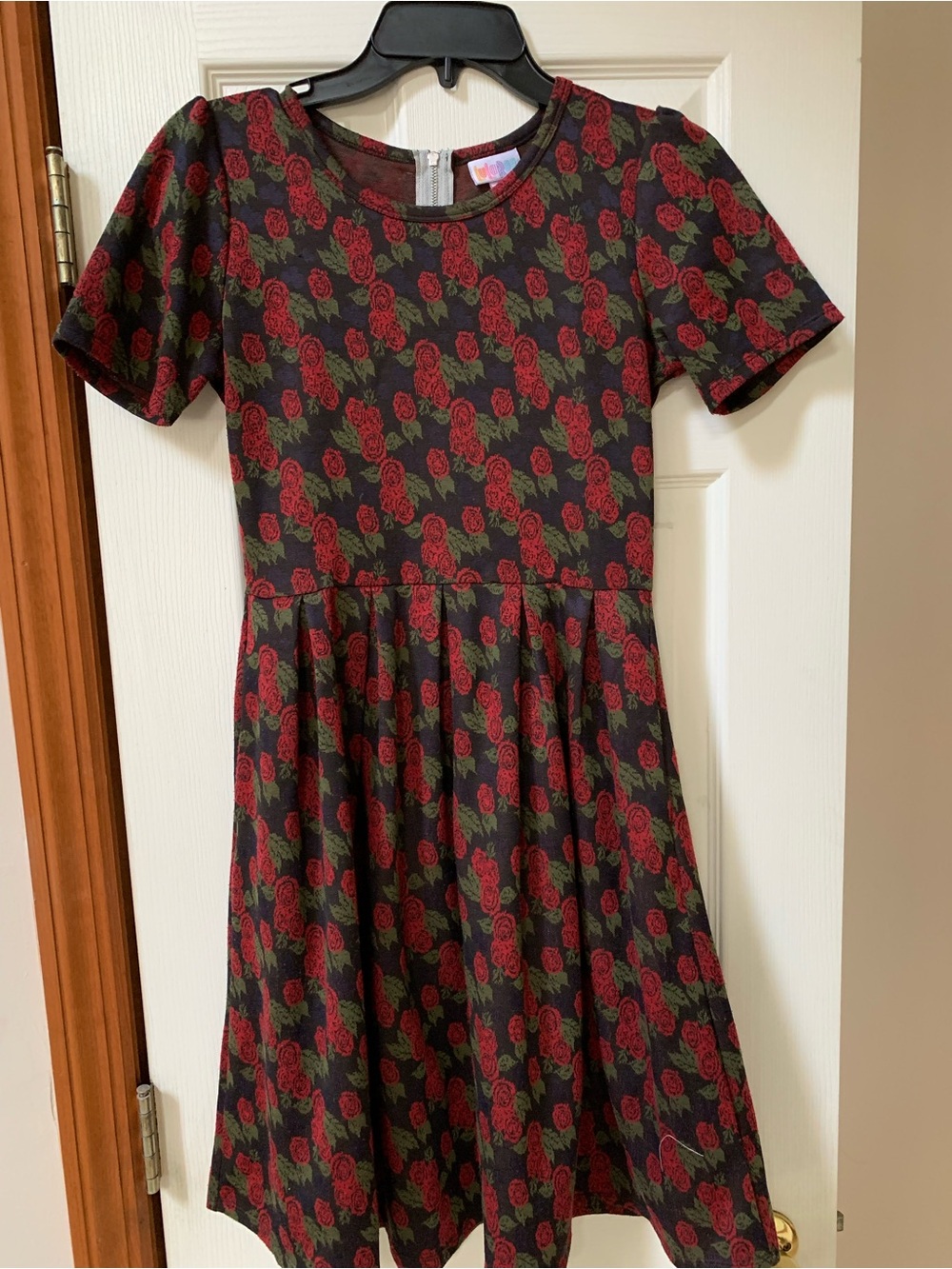 LuLaRoe Black Dress with Red and Green Rose Print